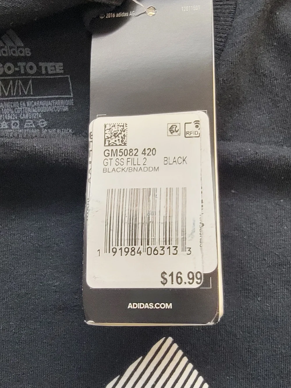 adidas Black Short-Sleeve Logo Tee with White Graphic